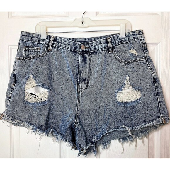 Distressed Cut-off Jean Booty‎ Shorts Plus Size 2X High Rise Faded Denim SHEIN - Picture 1 of 7